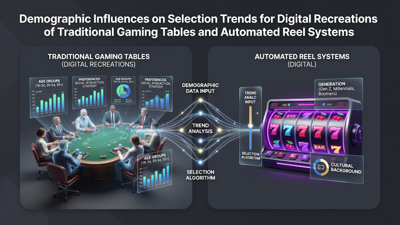 Chart displaying age and gender breakdowns in player selections for digital table games versus automated reel systems