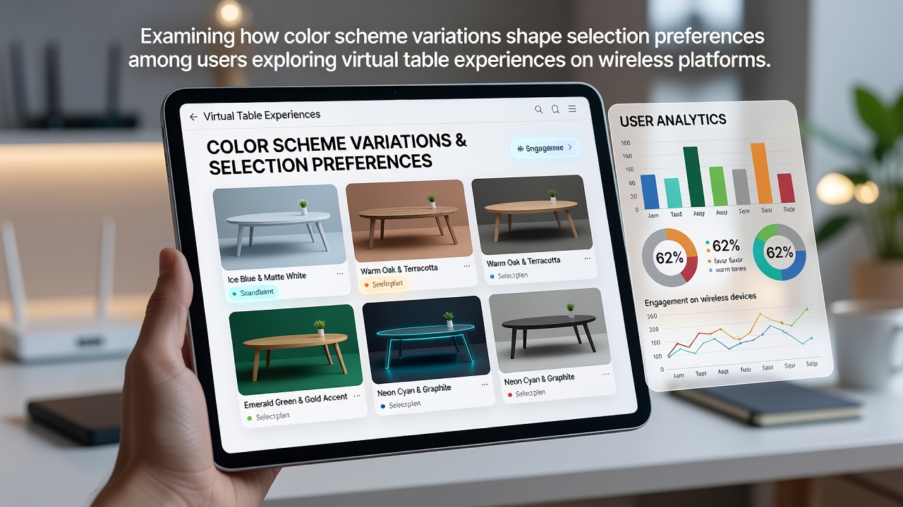 Color scheme variations displayed across mobile virtual table interfaces showing warm and cool palette impacts on user navigation